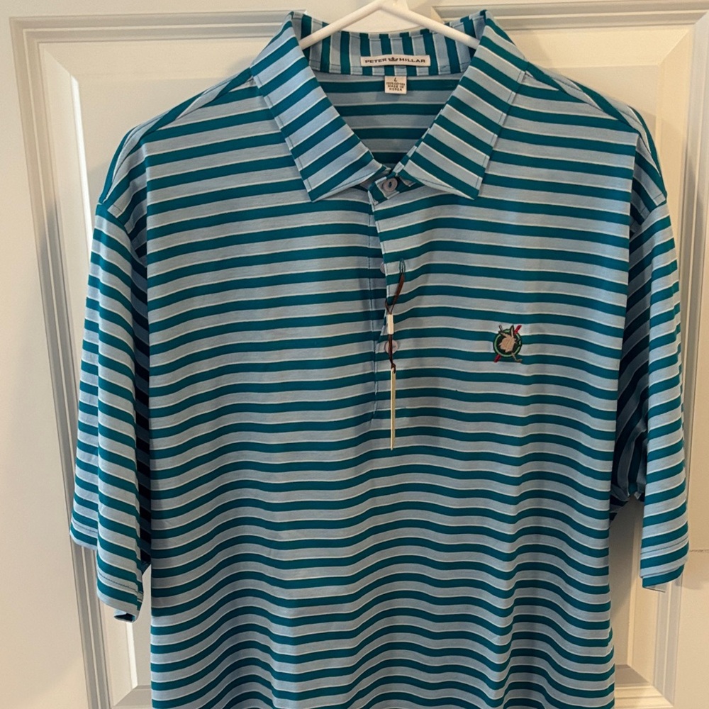 Peter Millar Blue and White Striped Polo Shirt